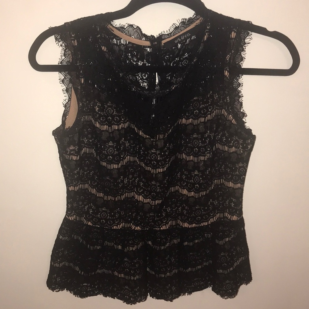 Black lace peplum tank top with bows in back